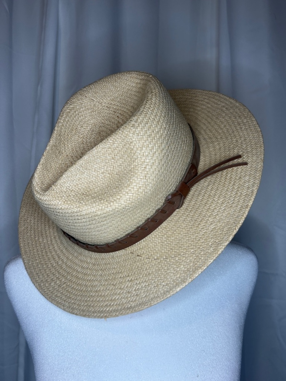Classic Straw Fedora Hat with Brown Leather Band